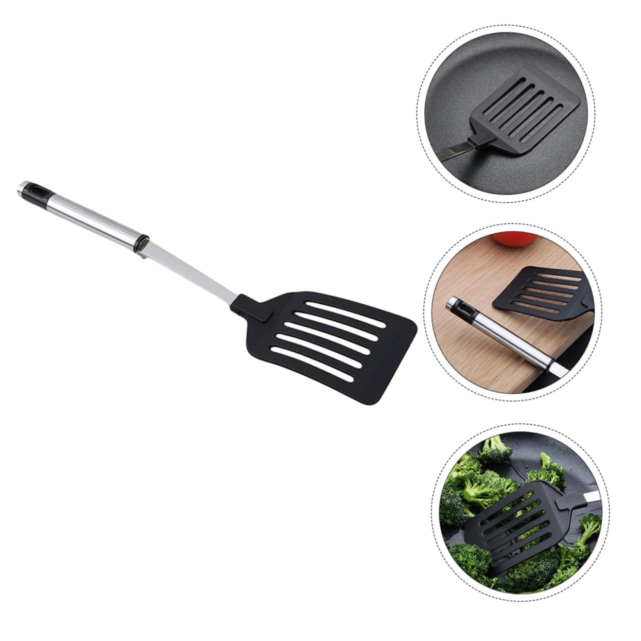 STOBAZA Essential Kitchen Tool Stainless Steel Frying Spatula Set Wok Spatula Ladle Heat Resistant Easy to Clean
