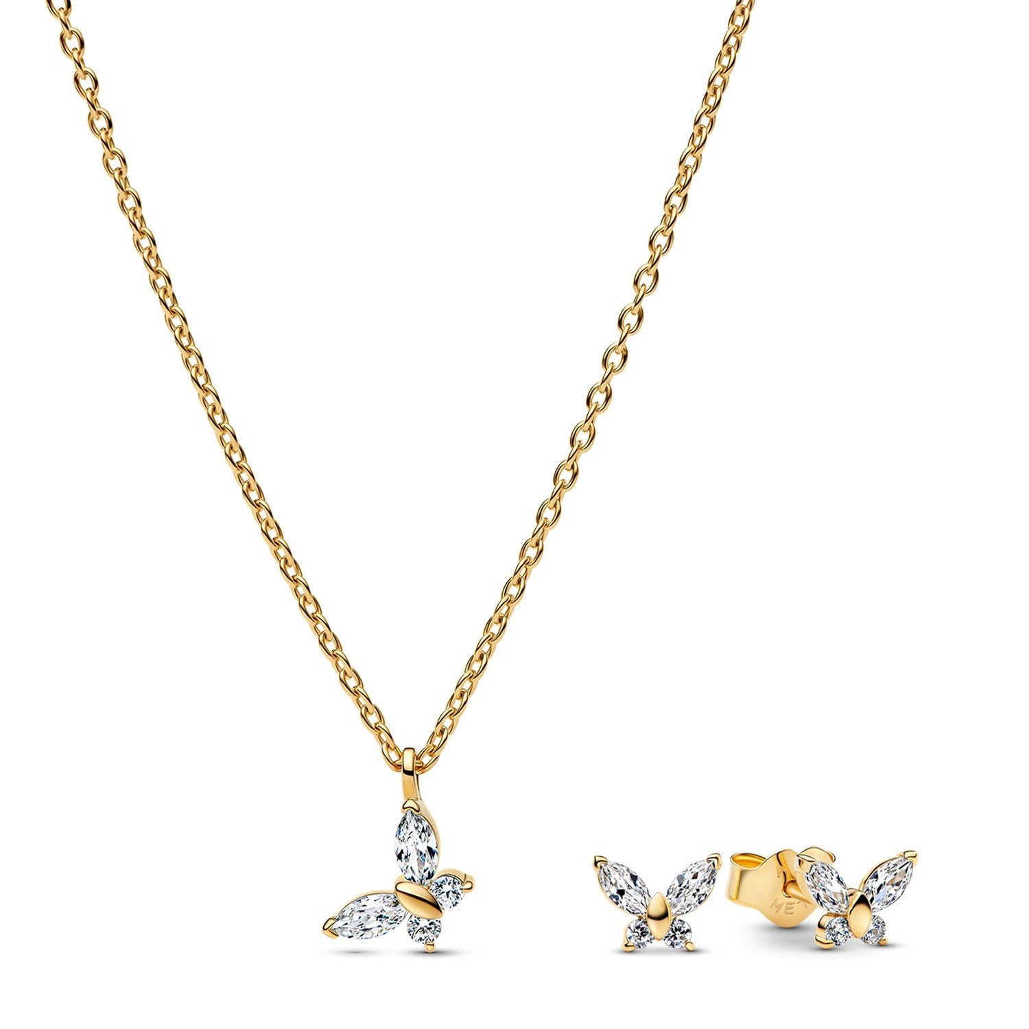 PANDORA Damen-Schmuckset Kette und Ohrringe Schmetterling Goldfarben 21128
