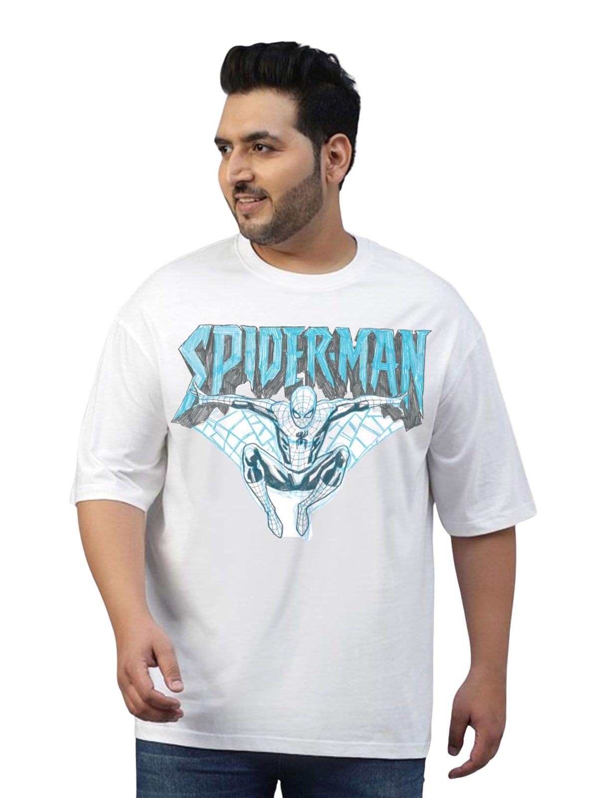 veirdo Pure Cotton Oversized Baggy Official Marvel Merchandise Fit Drop Shoulder Cool Back Graphic Printed T-Shirt for Men (Color: Black, Swanwhite, Green, Dutch Canal & Green)-picture-12