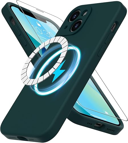 DEENAKIN Funda de silicona para iPhone 13 con protector de pantalla, compatible con MagSafe, funda para cámara, funda magnética protectora delgada
