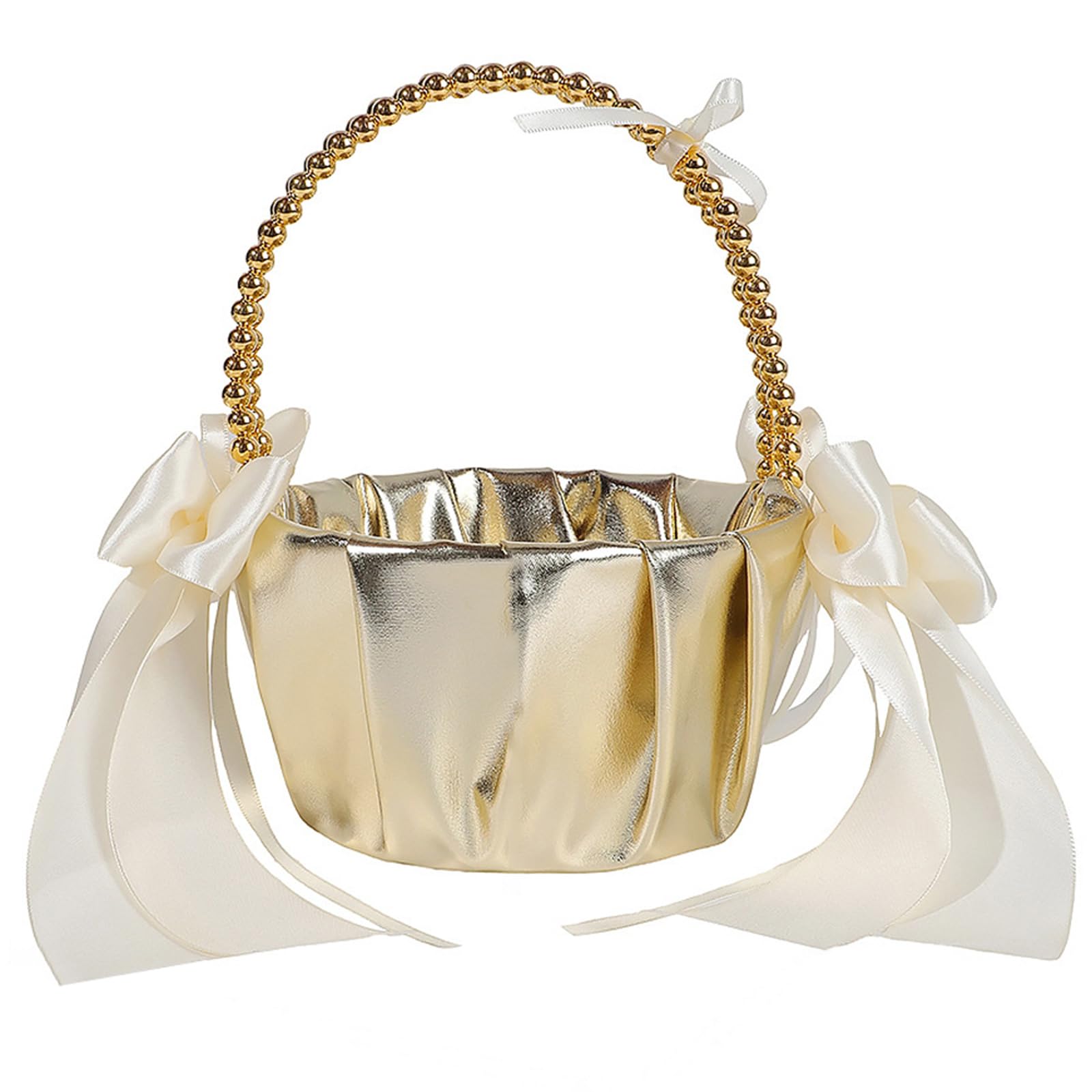 Bowknot Floral Basket for Ceremony Reception Centerpieces and Petal Tossing Props Handheld Wedding Basket