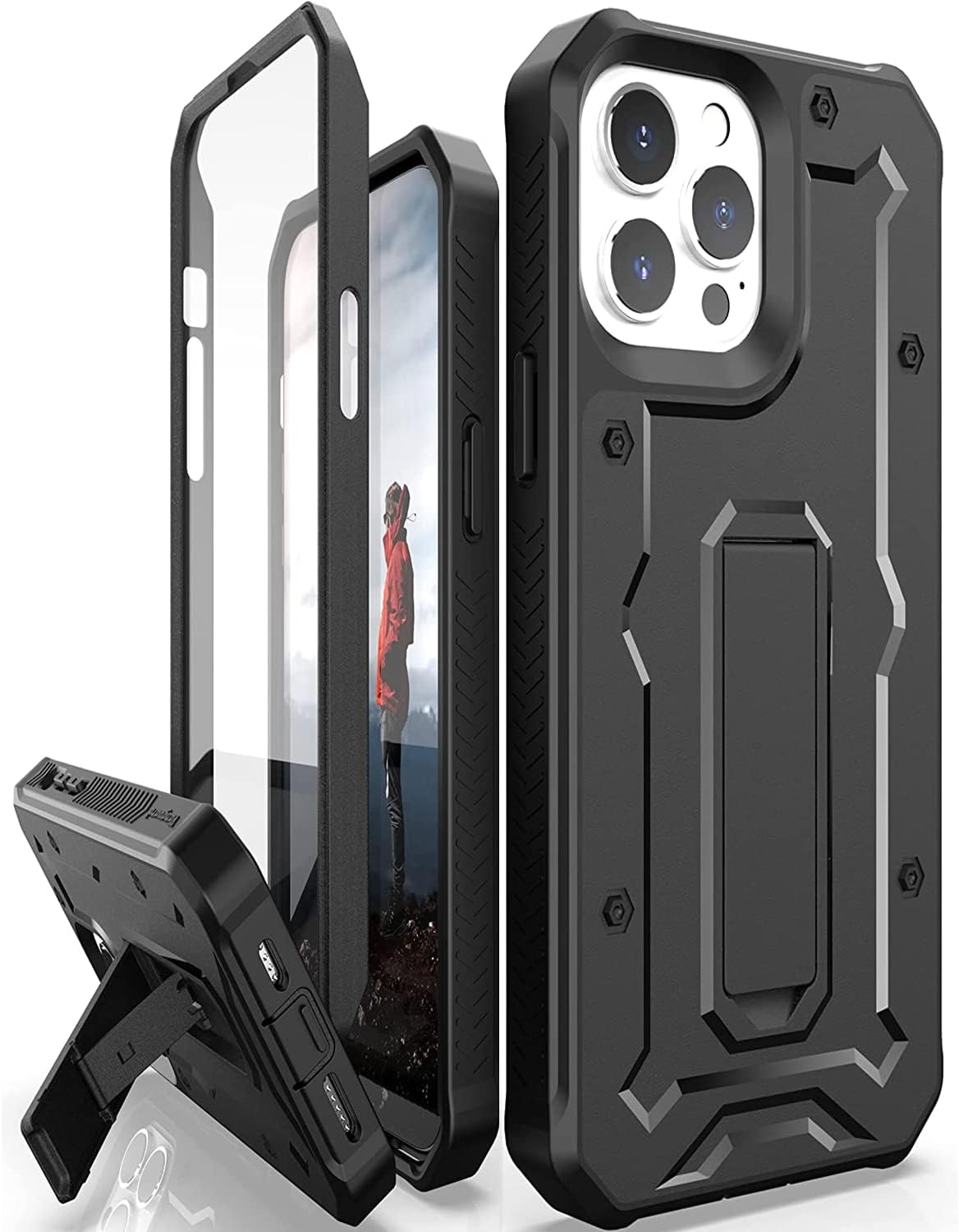 CaseBorne ArmadilloTek V Compatible with iPhone 13 Pro Max Case - [Up to 21 Feet Drop Proof] - Military Grade Heavy Duty with Built-in Screen Protector and Kickstand - Black