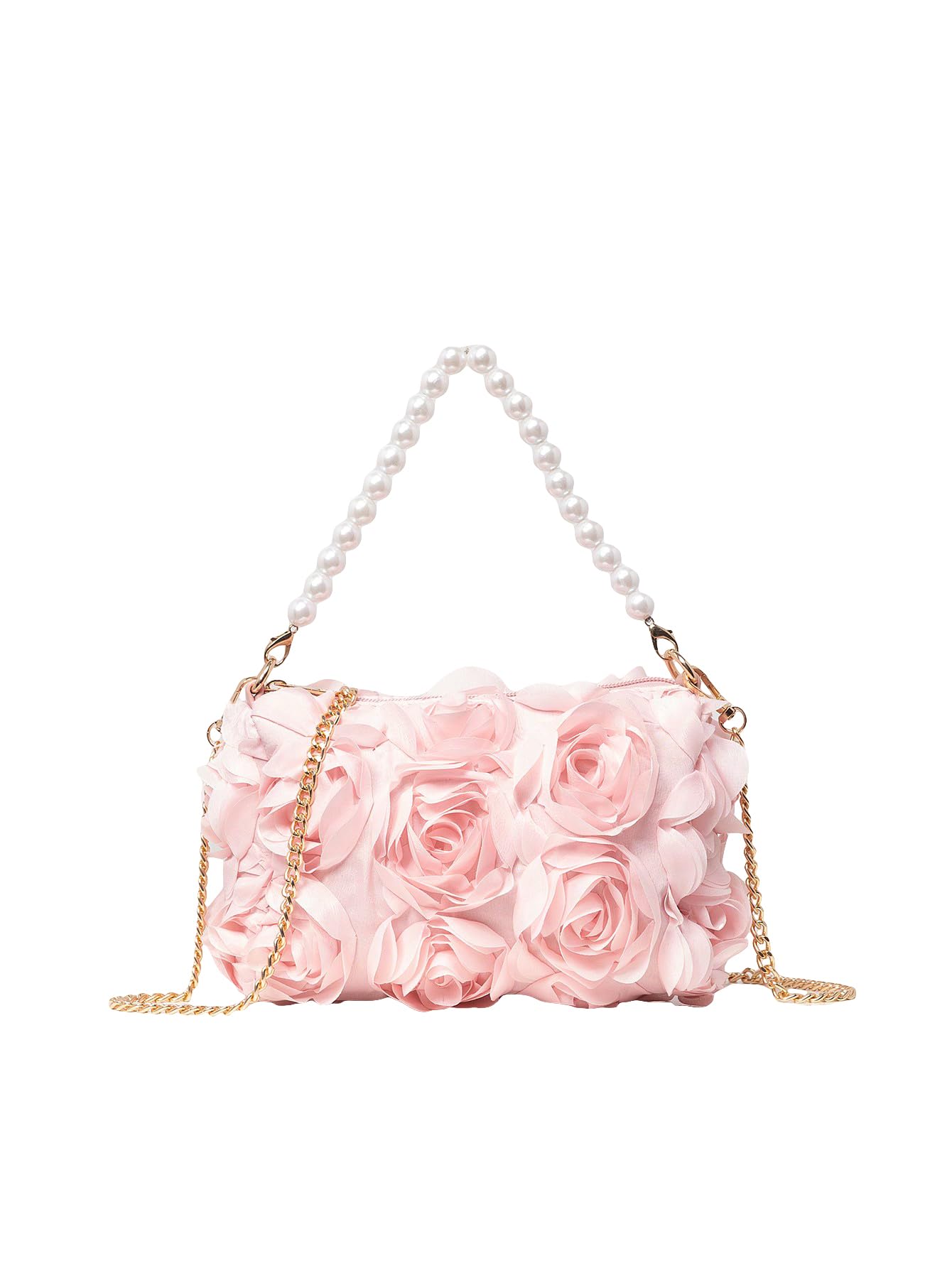QWINEE Women's Faux Pearl Clutch Bag Flower Shape Small Crossbody Bag Evening Satchel Bag Tote Handbags Prom Bags Pink One Size