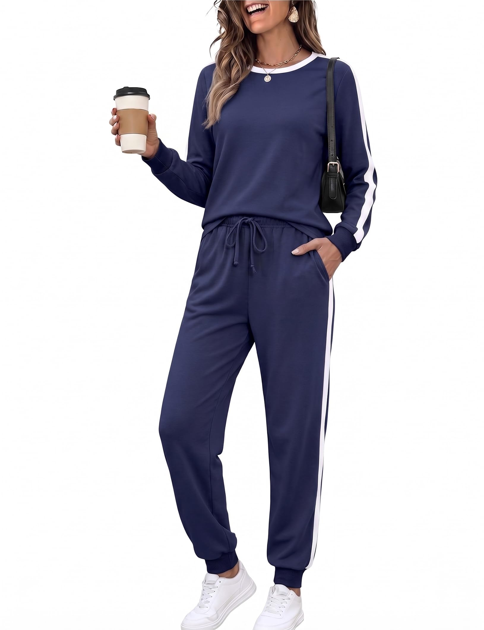 Marvmys Women Long Sleeve Tracksuits Fashion 2 Piece Lounge Set Travel Outfits Jogger Set