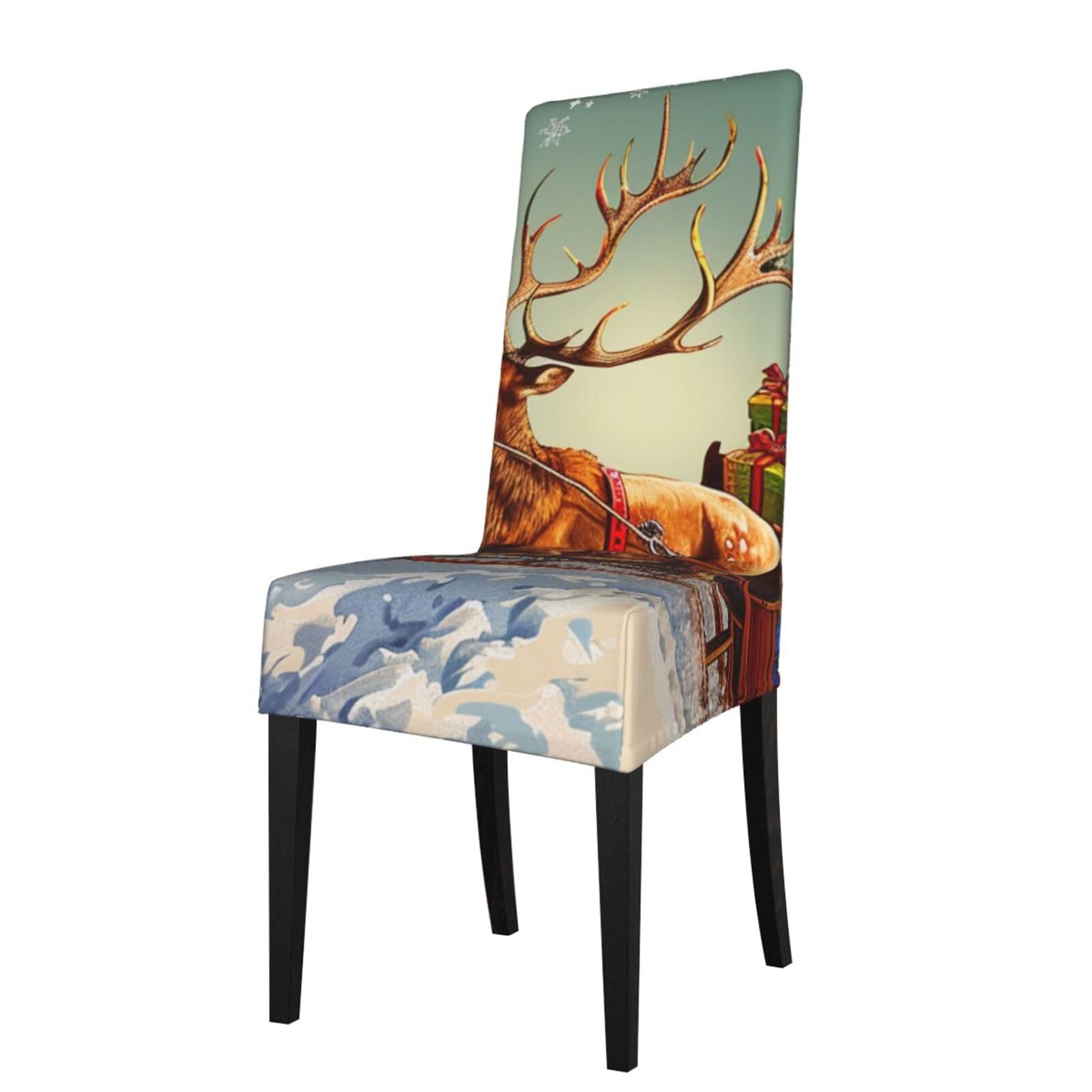 WPKJU Merry Christmas Day Print Dining Chair Covers Removable Chair Seat Covers Decorative for Kitchen & Bar Stools
