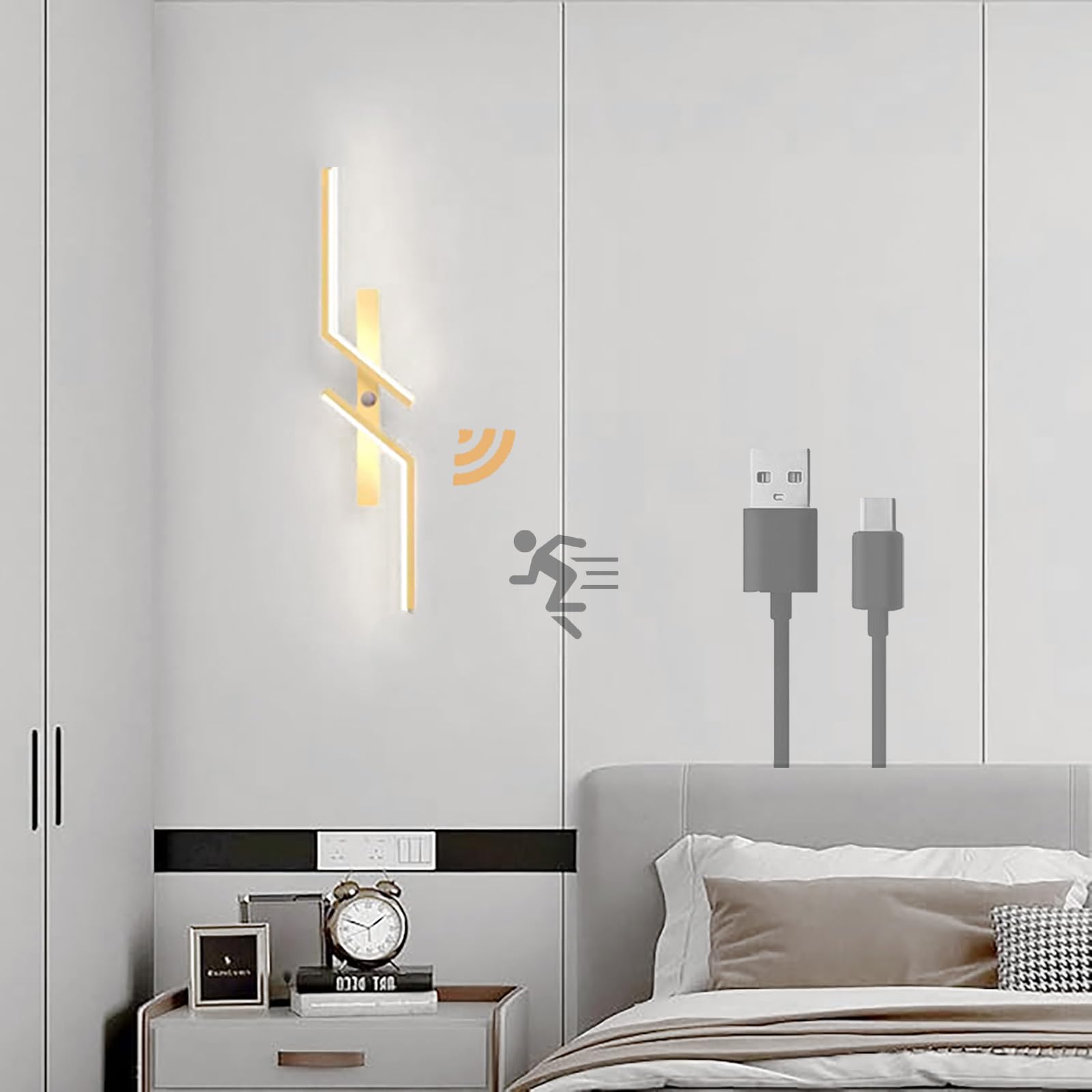 Apliques de pared interior sin cables para evitar obras con luz de pared LED de 60cm recargable 8