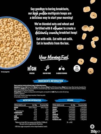 FUEL10K Original Crunch Multigrain Hoops Breakfast Cereal, 350 g (7-Pack)