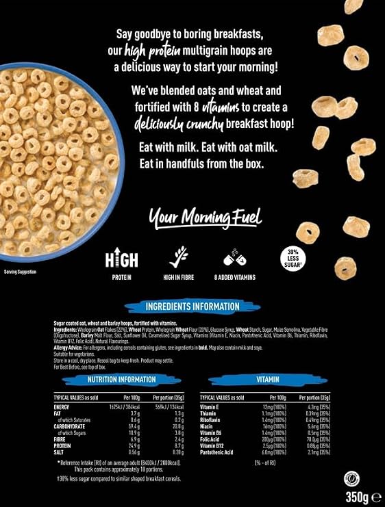 FUEL10K Original Crunch Multigrain Hoops Breakfast Cereal, 350 g (7-Pack)