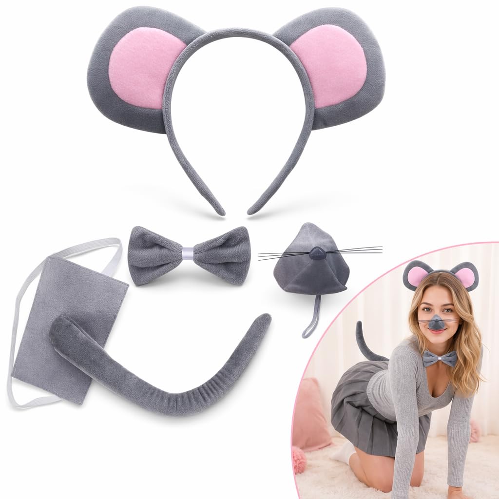 Efuwfugc 4-Piece Rat Costume Set with Mouse Ears