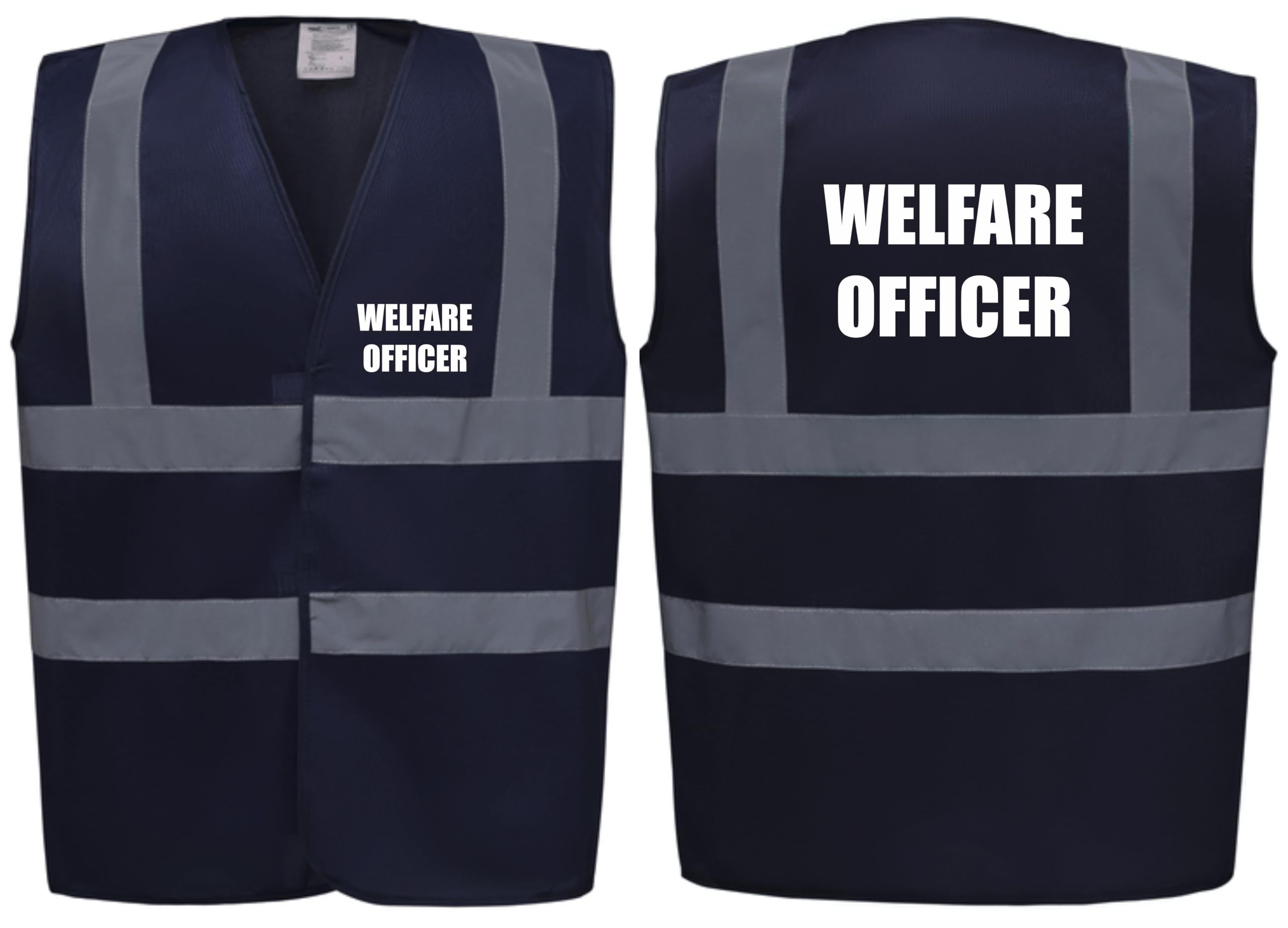 Brook Hi Vis Premium Safety Vest – Welfare Officer Printed Front & Back, High Visibility Waistcoat in 14 Vibrant Colours. (UK, Alpha, 3XL, Regular, Regular, Standard, Navy)