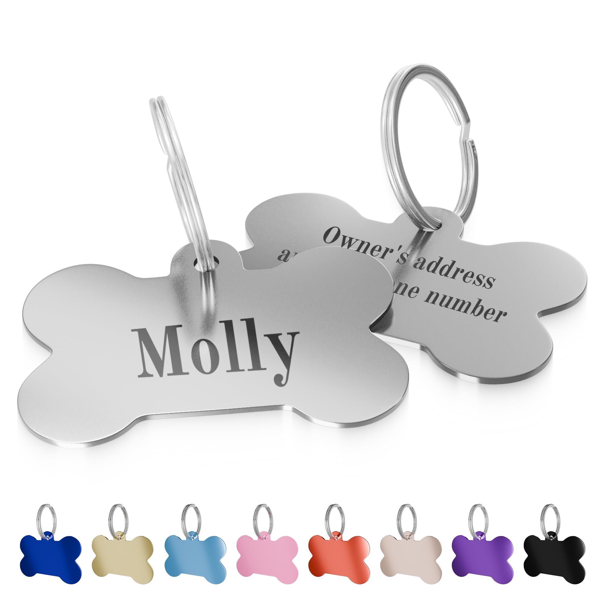 Charmify Dog Tags for Pets Engraved UK Prime – Personalised Bone Name Tag for Dogs | Custom Deep Engraved Pet ID Tag with Phone, Name & Address | Durable Dog Collar Tag, Made in UK (Silver, M) — image 1