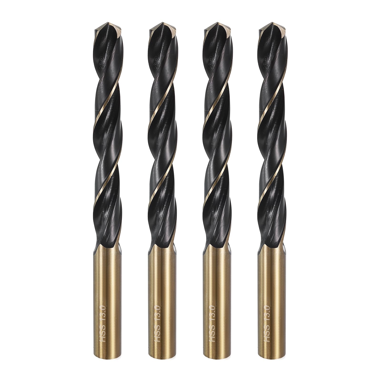 sourcing map 4pcs Reduced Shank Twist Drill Bit 13mm Dia 13mm Shank High Speed Steel M2 Black and Gold Oxide Finish Drill Bits for Drilling Hard Metals, Stainless Steel, Cast Iron
