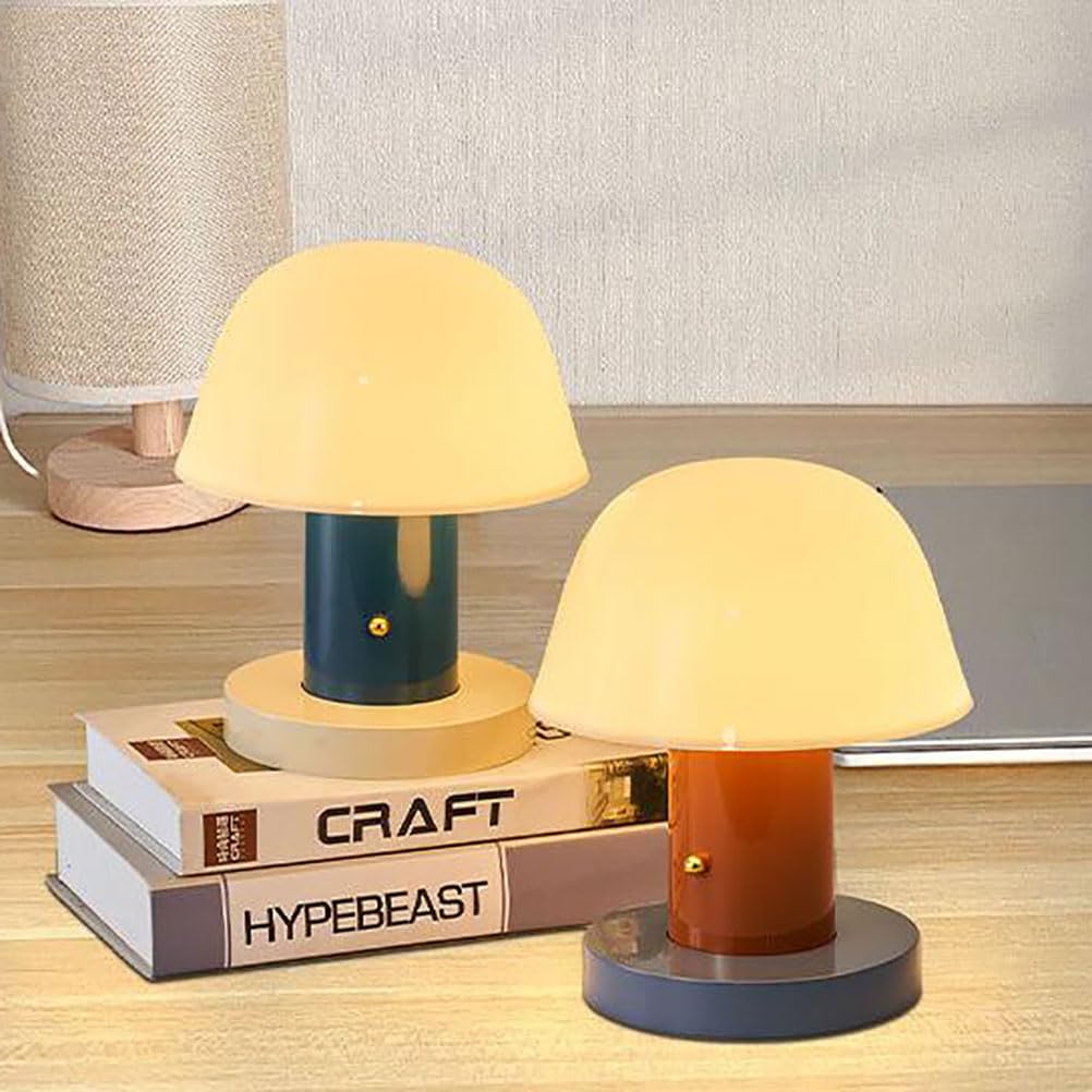 Pilz Lampe, LED Pilz Tischlampe Kabellos, Schreibtischlampe Touch Dimmbar mit USB-Aufladung, Mushroom Nachttischlampe,Tischleuchte Design Pilz, für Schlafzimmer, Wohnzimmer, BüRo,Rot
