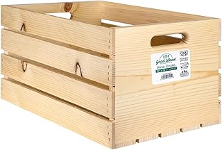 LEISURE ARTS Good Wood Wooden Crate, wood crate unfinished, wood crates for display, wood crates for storage, wooden crates unfinished, 18" x 12.5" x 9.5"