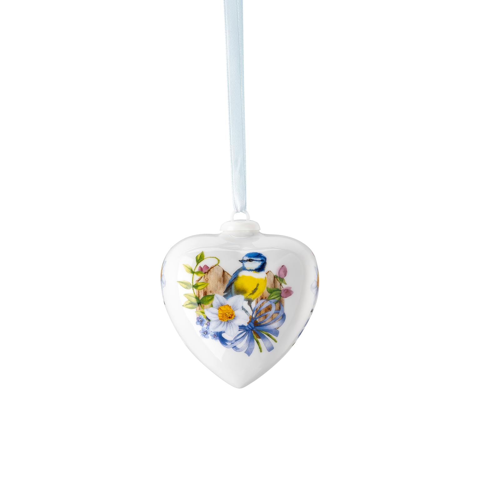 Hutschenreuther Porcelain Heart 2025, Porcelain Heart for Hanging, Height 7 cm, Collector's Edition Easter, Porcelain Multicoloured, Blue Tit Motif