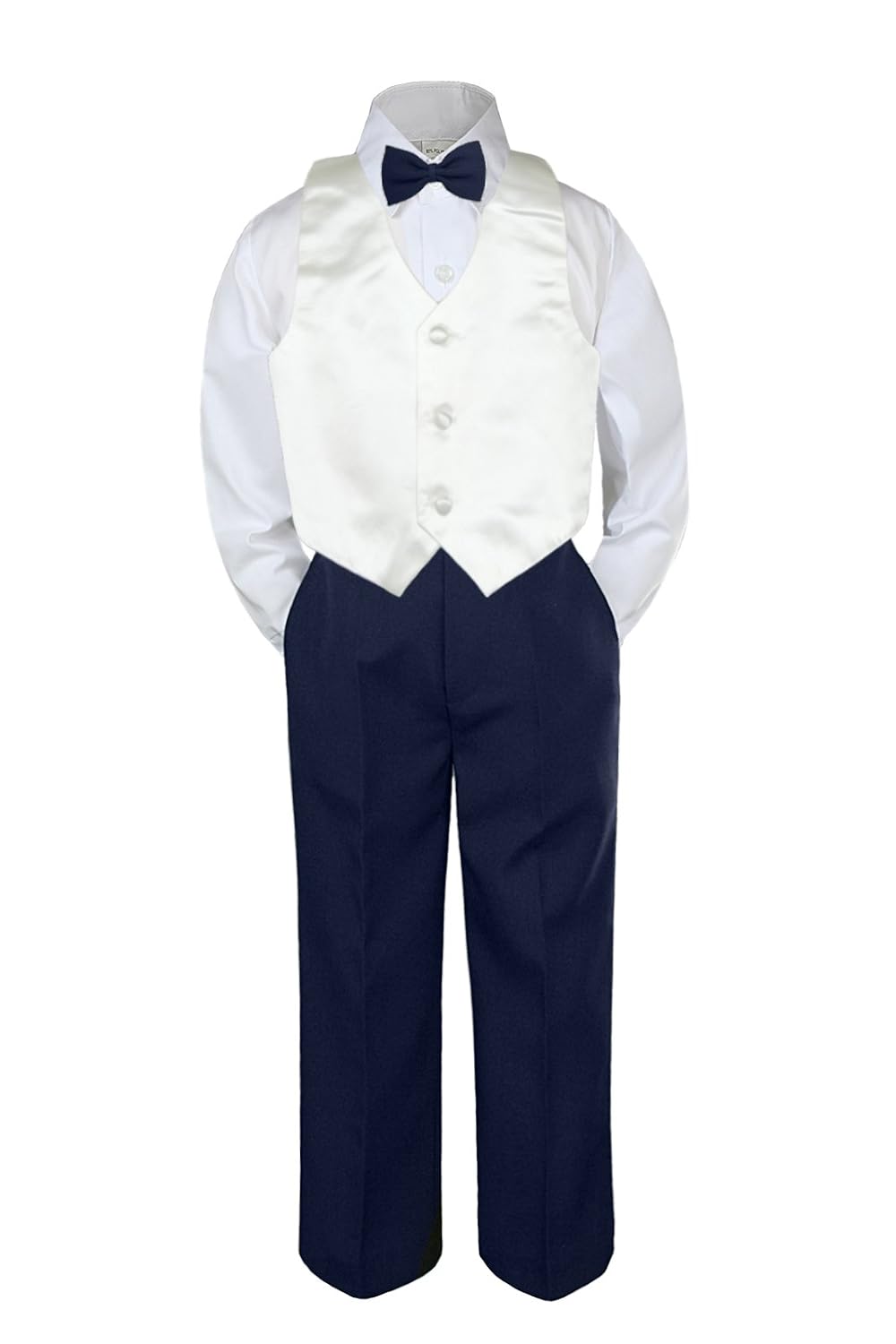 4pc Baby Toddler Kid Boys Silver Vest Black Pants Bow Tie Suits Set (5)