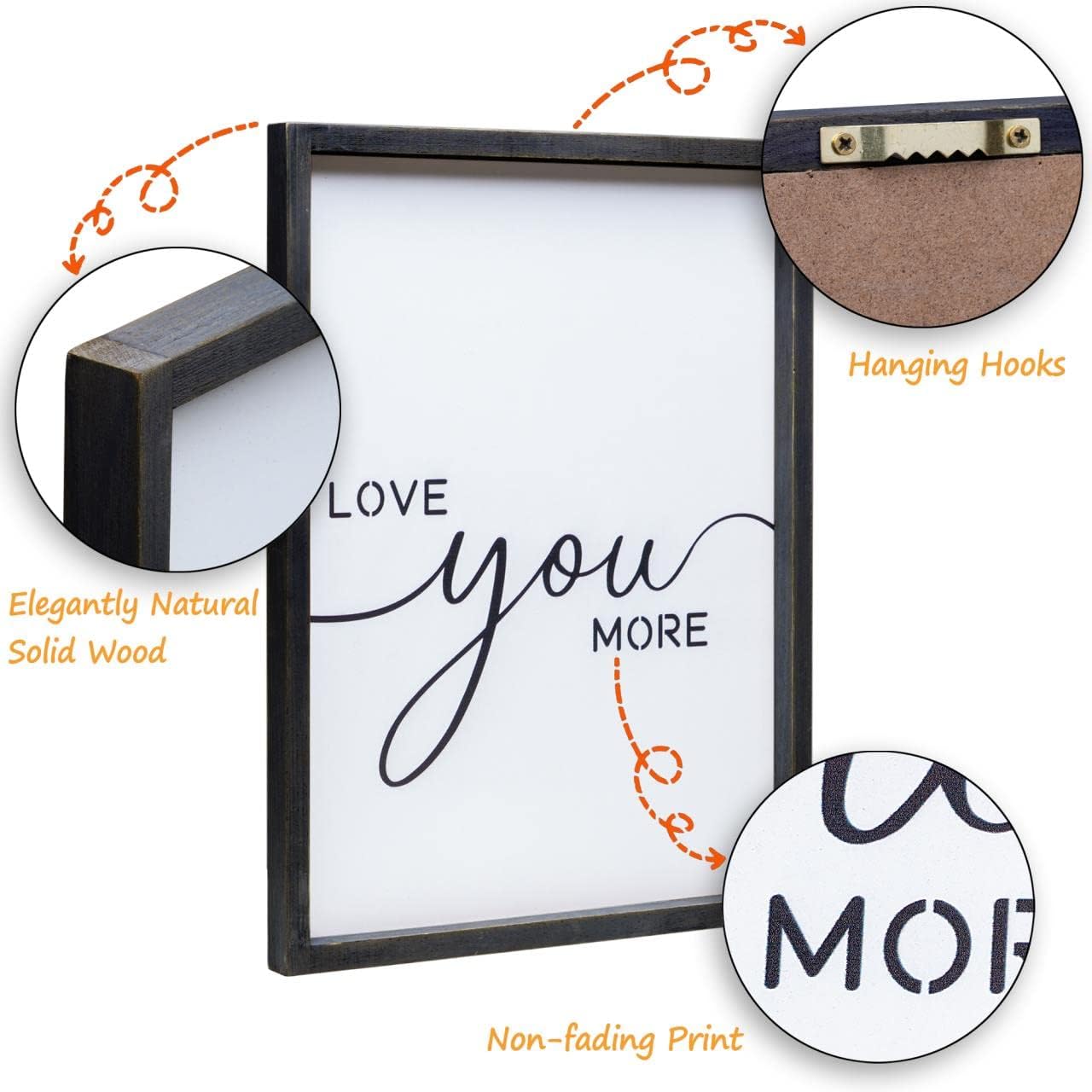 Set of 3 Love You More Sign I Love You Most Sign Wall Decor for bedroom room and living room (11x14 inches, Black)