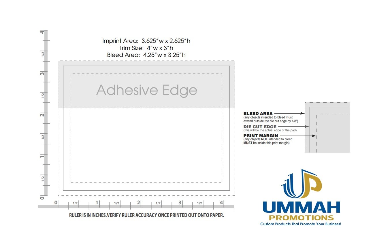 Ummah Promotions Personalized USA Made Souvenir 4" x 3" Adhesive Notepad, Printed with your Logo or Message - 500 QTY 25 sheets each      Office Product