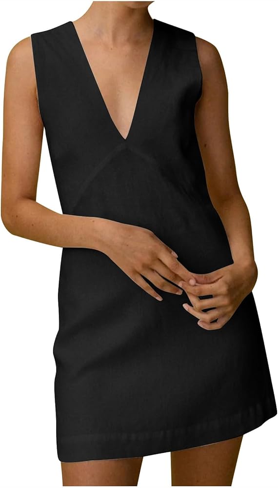 tsaChick Ladies Cotton Dresses Sleeveless Midi Dresses Knee Length Smart  Casual Outfits for Women Uk Solid Color Womens Summer V Neck for Women  Clubbing Outfits : Amazon.co.uk: Fashion
