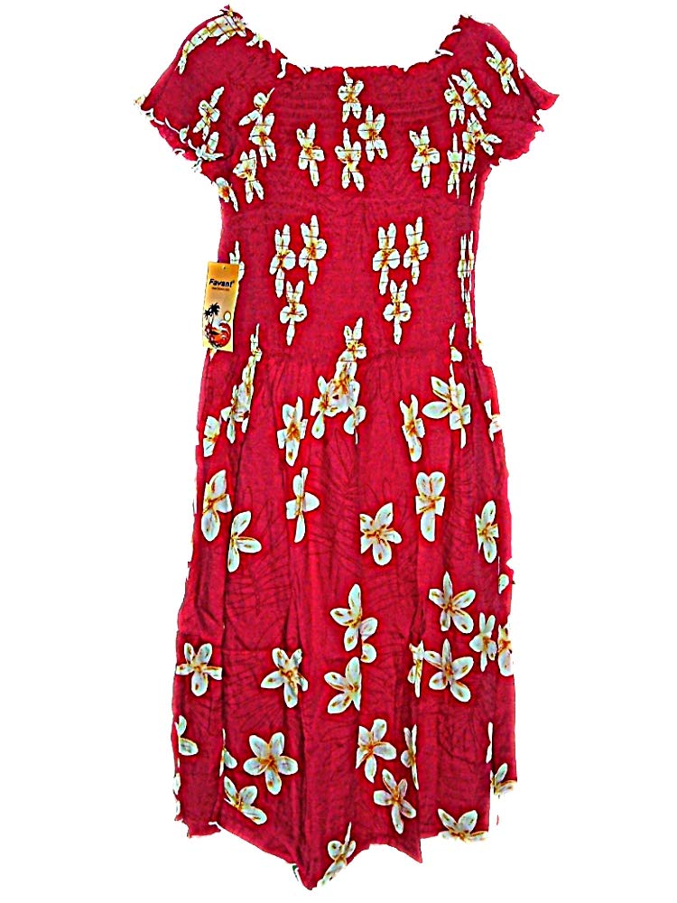 Plus Size Hawaiian Plumeria Flowers Cap Sleeve Sun Dress- ONE Size (XL-2X) White, Pink