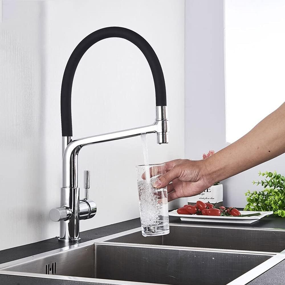 BHFPFZA Commercial Kitchen Sink Faucet Pull Down Mixer Tap with 2 Outlet Spout Hot Cold Rotat Ch/Matte Black/el/White Farmhouse Bar Sink Faucet Purified Water Design