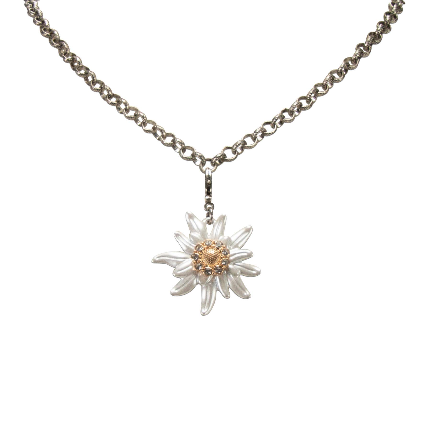 Alpenflüstern Ciondolo per costume tradizionale bavarese a forma di stella alpina grande per Charivari o collana tradizionale (bicolore) AAH178, metallo non pregiato