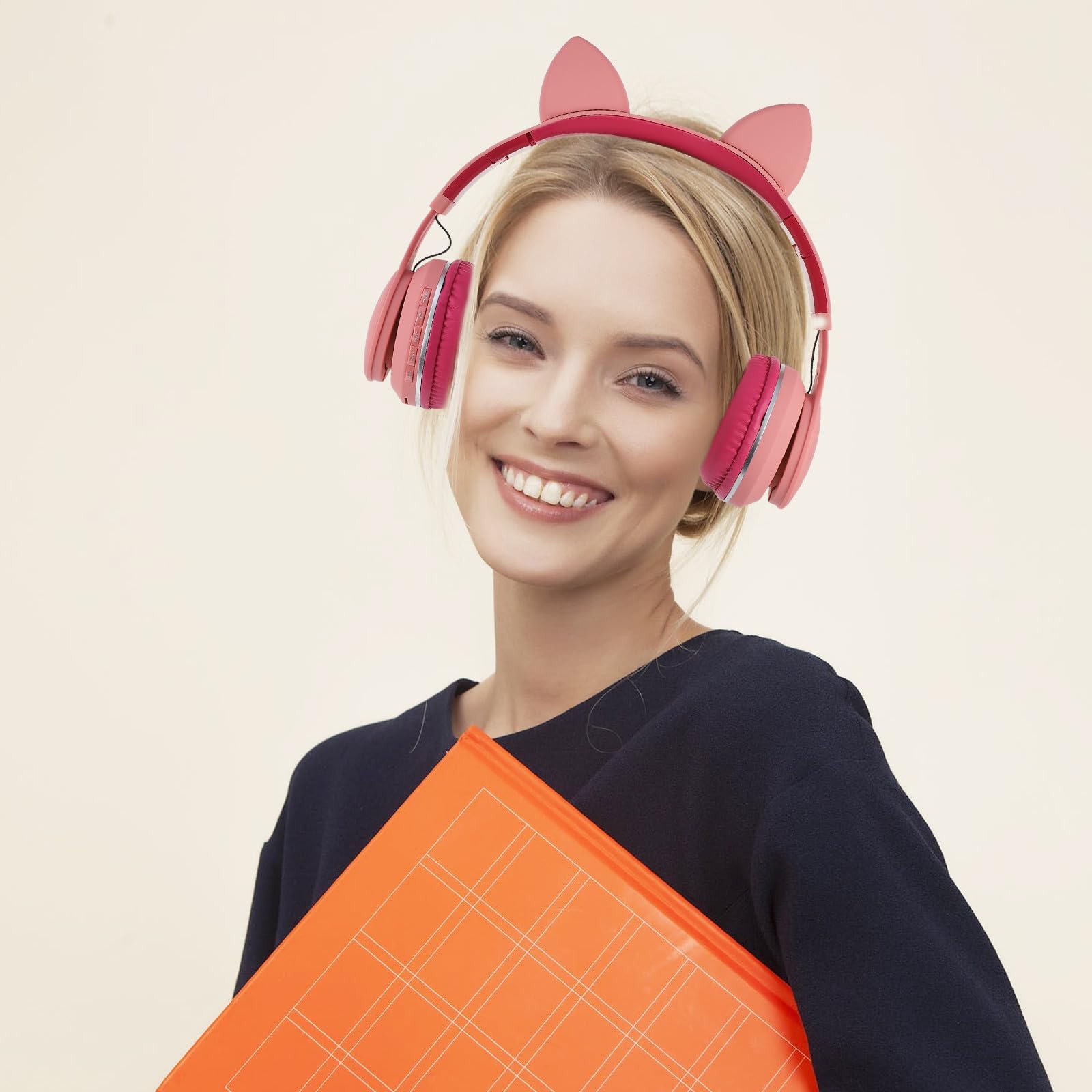 SHERCHPRY Auriculares Orejas de Gato LED Rosas, Diadema Ajustable