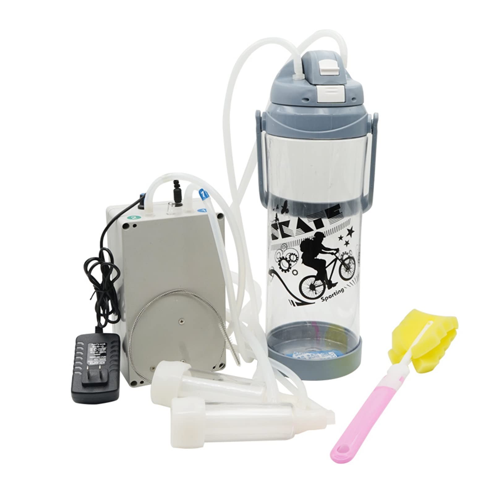 Milking Machine Kit 3L Electric Pulse Milking Machine For Sheep Goat Cow Automatic Vacuum Pump Milking Machine Double Head Impulse Milker Tool Adjustable Vacuum Pump Food Silicone Grade Hose (