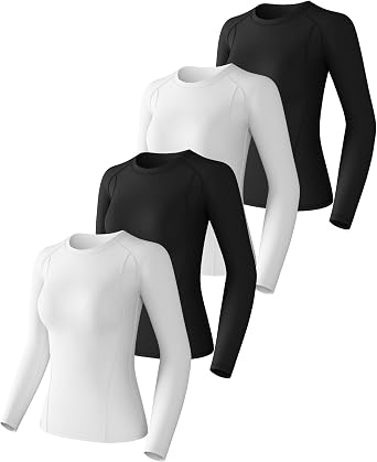 4 Pack Womens Compression Shirt Cool Dry Long Short Sleeve Underscrub Workout Athletic Tops Baselayer for Yoga Gym Running