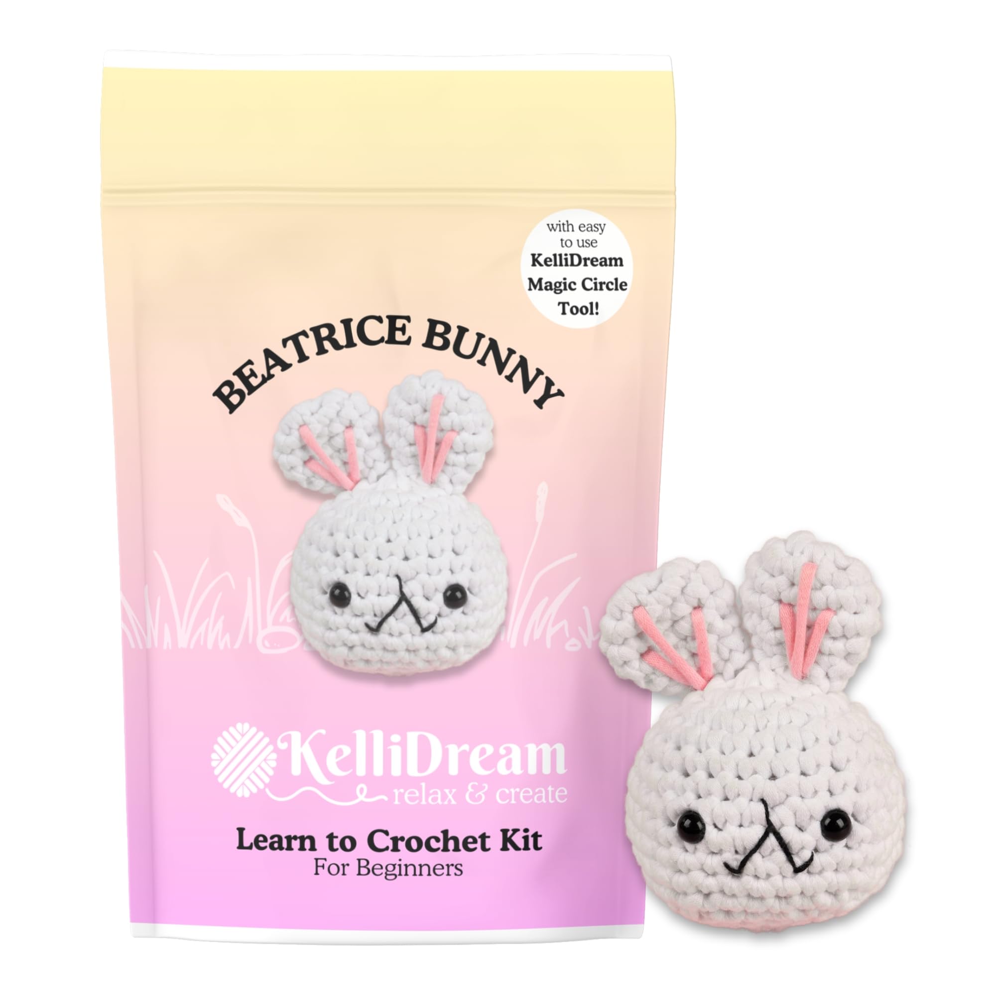 KelliDream Learn to Crochet Kit for Beginner Adults with Magic Circle Tool; Step-by-Step Video Tutorials; Crochet Supplies to Make Cute Crochet Animals (Bunny)