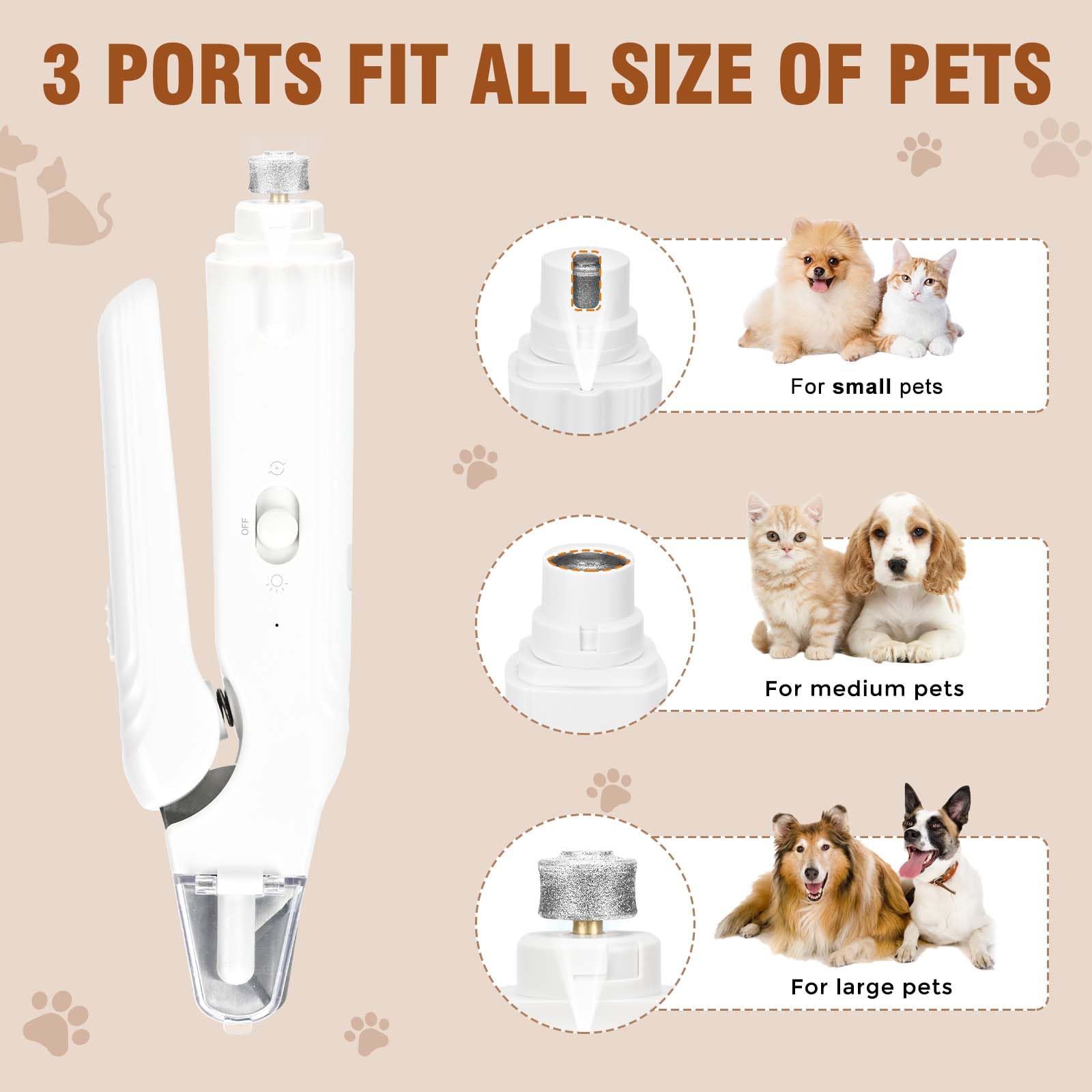 Tagliaunghie 2 in 1 per animali domestici, con ricarica USB, silenzioso, meno di 40 decibel, tagliaunghie per cani di grossa taglia e gatto, doppia luce LED, adatto per tutti gli animali domestici