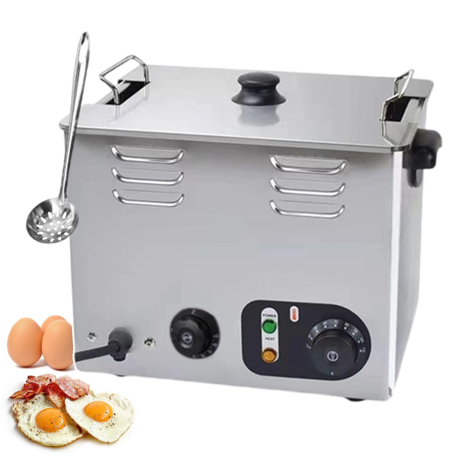 Cocedor de Huevos eléctrico de Aguas Termales con Temporizador y termostato, 2,6ora de Huevos Comercial de Acero Inoxidable, 45 Huevos, Gran Capacidad para Uso doméstico (con Cesta de Malla)