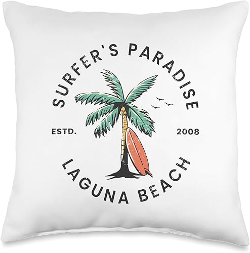 High Tide Threads Laguna Surfer's Paradise Beach Summer Surf Throw Pillow, 16x16, Multicolor