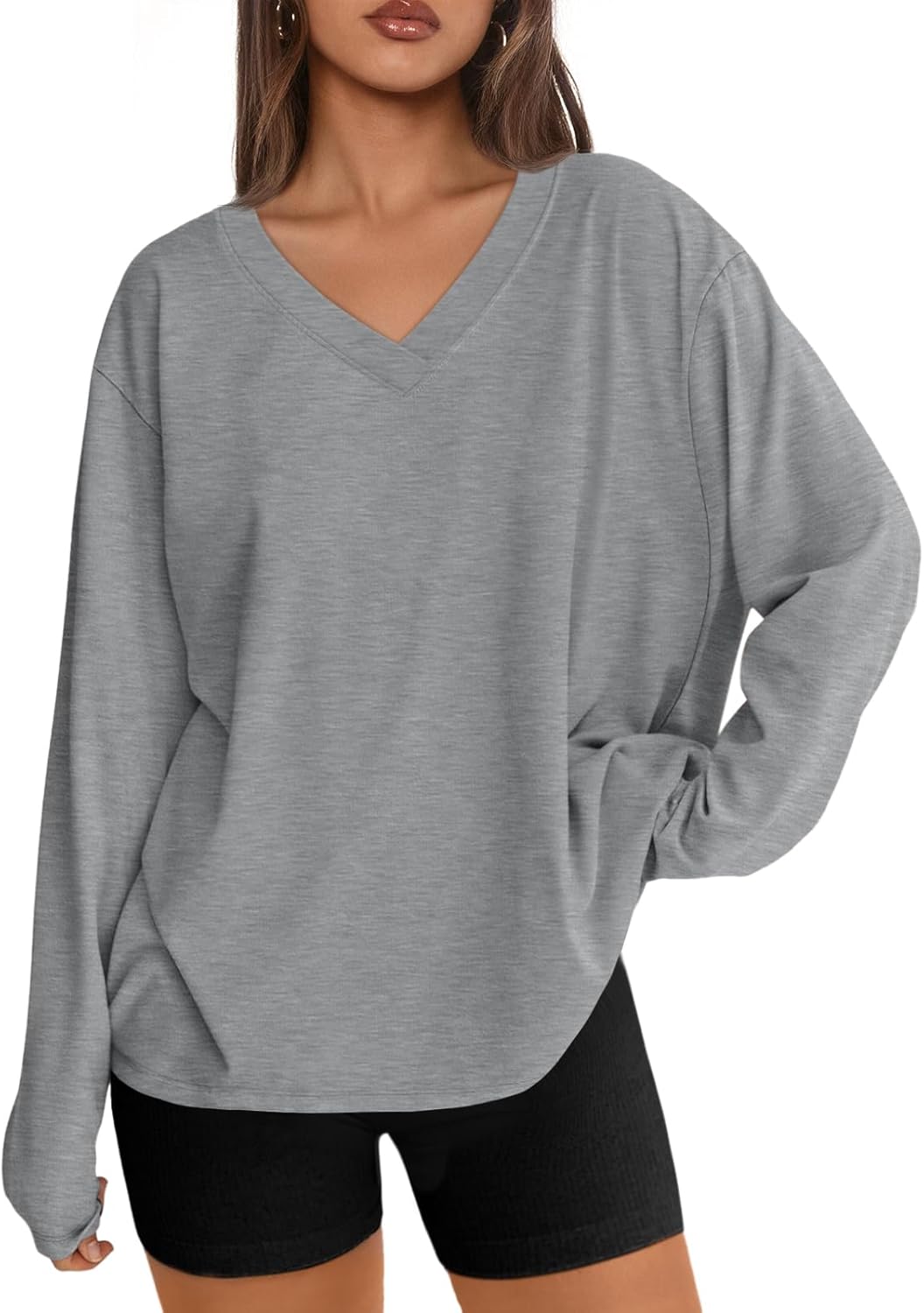 Chic Plus Size V-Neck Long Sleeve Workout Tees for Women