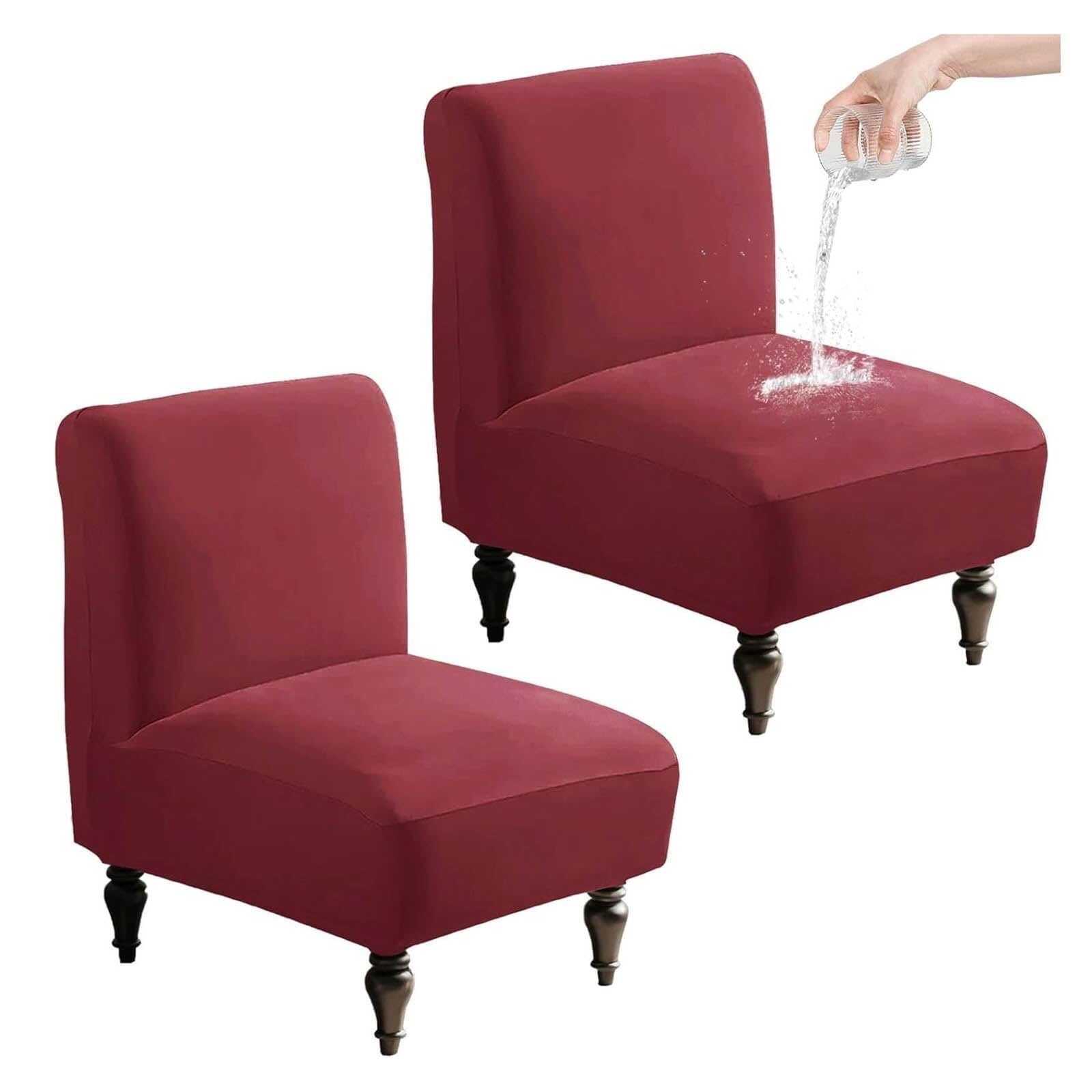NMVAWIPT Accent Chair Covers Without Arms Waterproof, Slipper Slipcover 2 Pack, Armless Slipcovers For Chairs(Burgundy)
