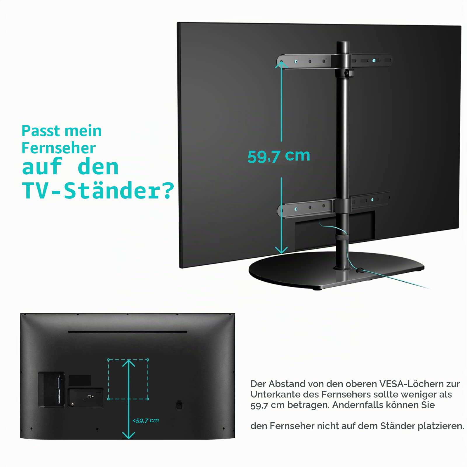 ONKRON TV Standfuss für 32-65 Zoll Fernseher bis 35 kg, TV Ständer höhenverstellbar, 360 Grad schwenkbar, max VESA 400x400, universal Standfuß Fernseher Stand aus gehärtetem Glas Schwarz PT2-B
