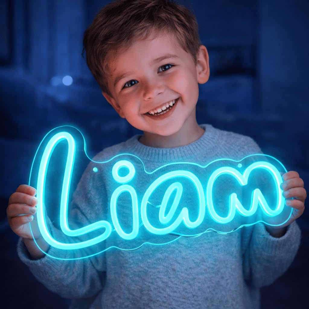 Liam Neon Sign, Liam Name Sign – Ice Blue LED Name Light – 16.5"x8.3" Cute Name Sign for Bedroom, Nursery, Birthday, Baby Shower, Party, and Wall Decoration (Liam – Ice Blue)