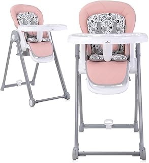 Lorelli silla alta PARTY silla alta ruedas altura respaldo reposapiés mesa reposapiés regulable, color:rosa