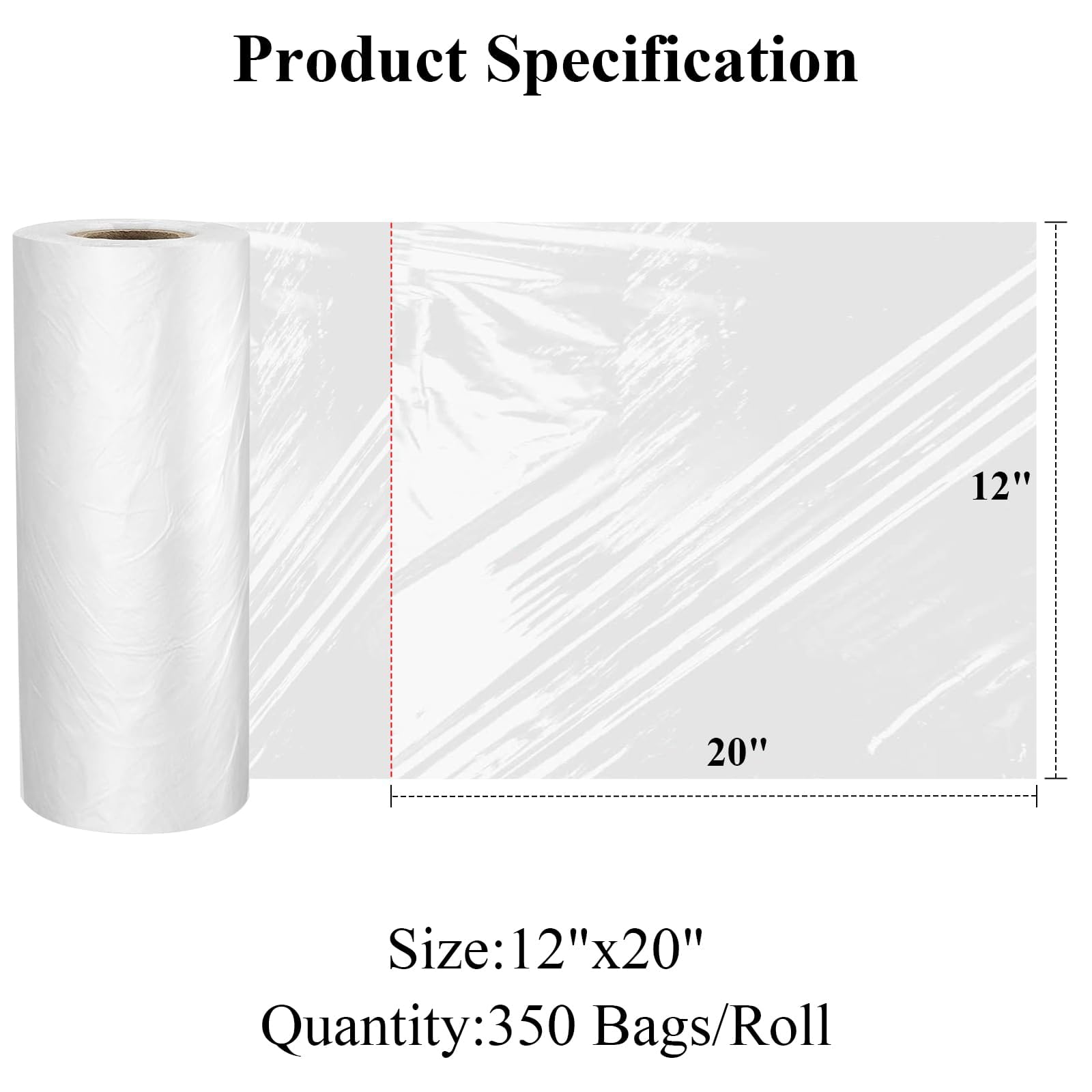 4 Rollen Kunststoffbeutel für Lebensmittel, 30 x 50 cm, haltbare, transparente Lebensmittelaufbewahrungsbeutel für Brot, Obst, Gemüse, Einkaufen, 1400 Stück Poly-Verpackungsbeutel
