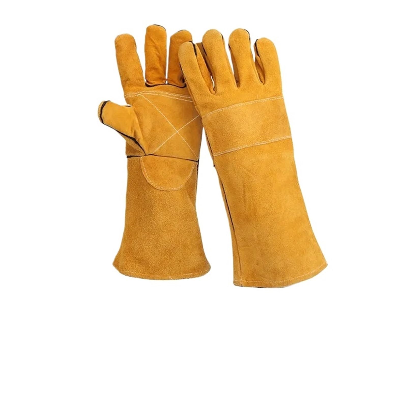 Generico Guanti da saldatore in pelle bovina, guanti gialli lavoro 24,5 cm | 1 paio, larghezza palmo 12,5 cm, taglia unica, per saldatore e meccanico