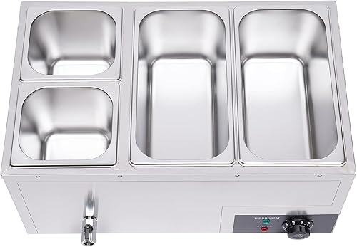 Miniatura 6 de Calentador de sopa de alimentos de 110 V, 4 sartenes, mesa de acero inoxidable de grado alimenticio, encimera comercial, cafetería de buffet,