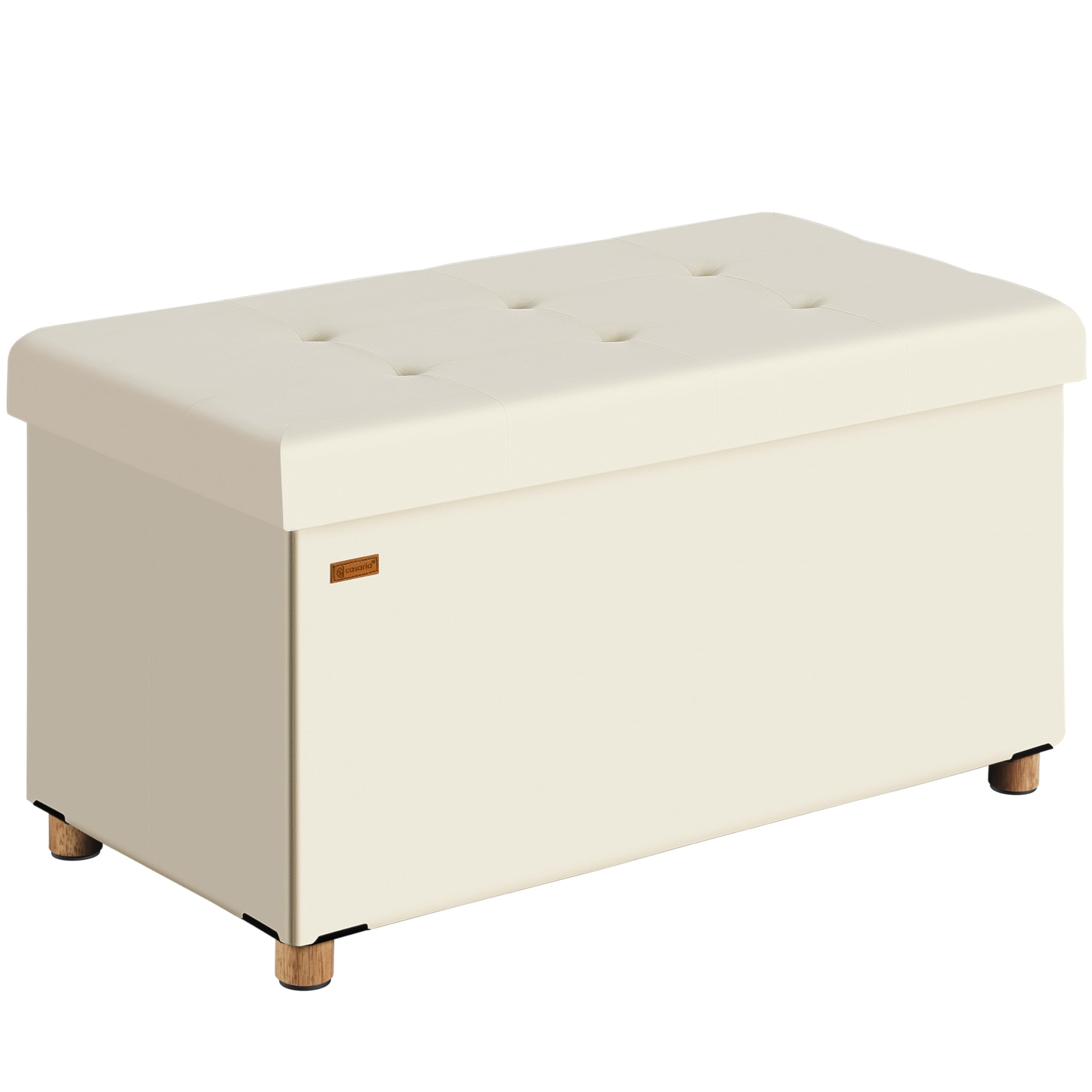 CASARIA® Banco Almacenaje Terciopelo Puff Plegable Capacidad Carga hasta 300kg Resistente 38x76x42cm Patas Madera Reposapies Salon Dormitorio Otomana Beige