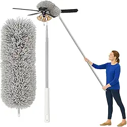 Espanador de Teto Telescópico Extensível Até 2,80 Metros de Microfibra Com Haste de Inox Para Limpeza de Teto, Persianas, Guarda Roupas,Escritório, Casa, Teias de Aranha.