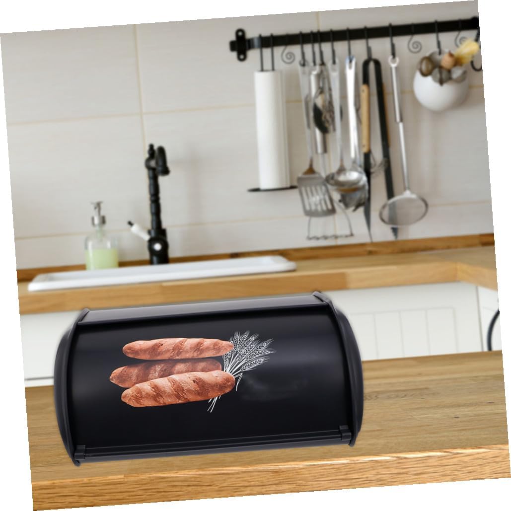 Luxshiny Metal Small Drum Bread Box with Front Print Cover Rustproof Multipurpose Storage Case for Kitchen Counter Household Organizer for Bread Cakes Cookies and Snacks Space-saving