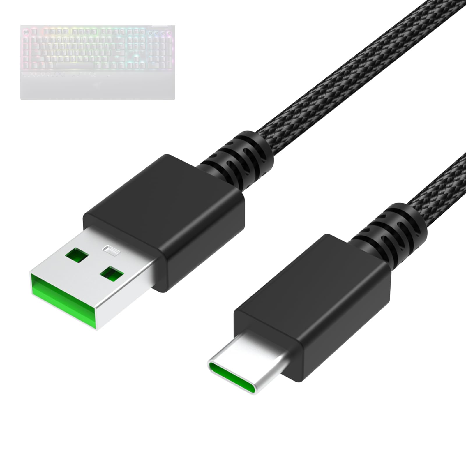 Cable de carga USB tipo C compatible con Razer BlackWidow V4 Pro/V4/V3 Pro/V3 Mini, Deathstalker V2 Pro/V2, Huntsman Mini/V3 Pro, controlador Wolverine V3, teclado Ducky One 2/3