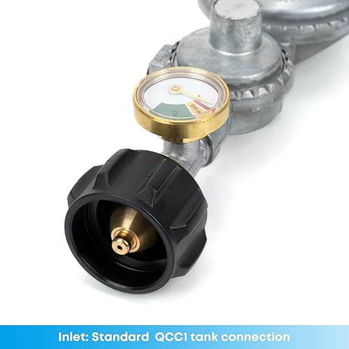 Miniatura 5 de Stanbroil Regulador de propano de 2 etapas con manómetro, estándar 3/8 hembra NPT y QCC1, estilo vertical, reguladores de gas LP para vehículos