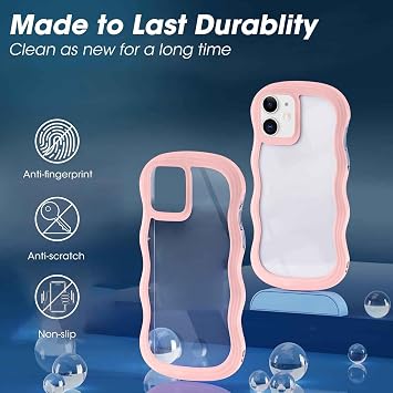 ORDA Cute Wave Frame PC Phone Cover for Women & Girls, Curly Shape for iPhone 11, Shockproof - 6.1 inchs Pink