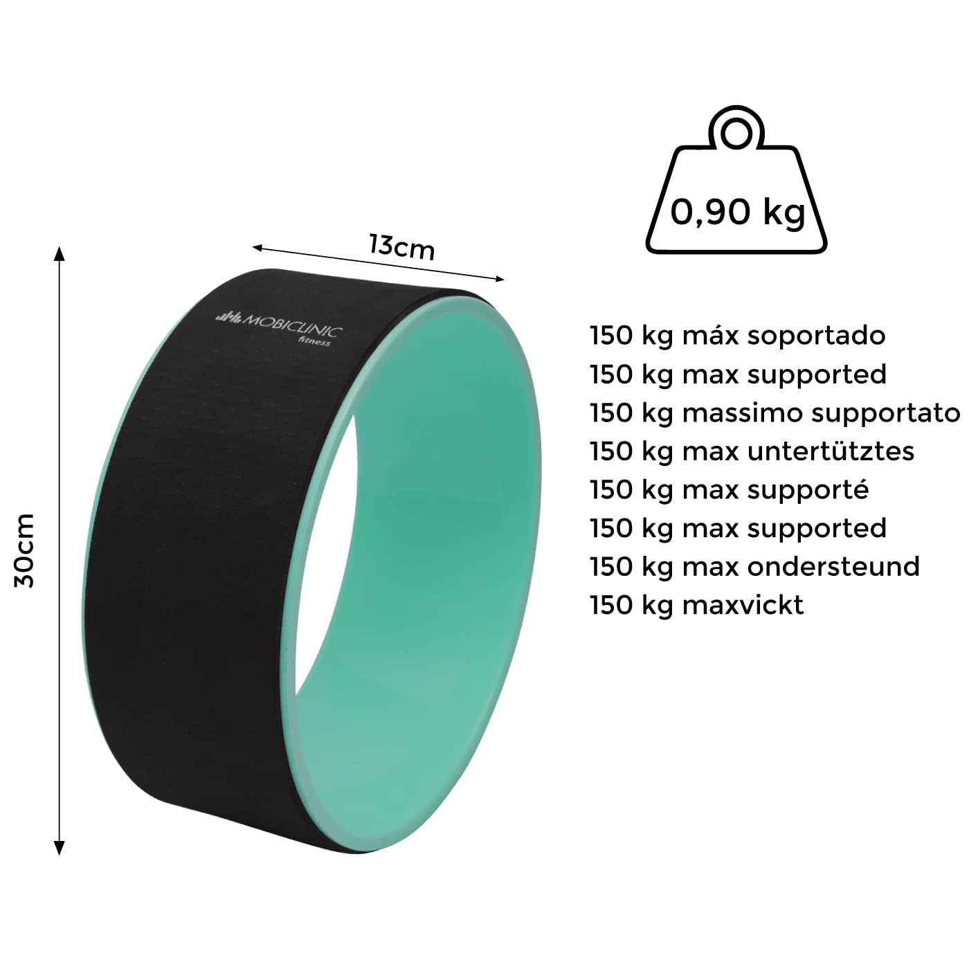 Mobiclinic® Fitness, Cerchio Yoga, Antiscivolo, Multifunzionale, Facilmente Lavabile, Migliora la Tua flessibilità e Resistenza, Wheel, 30 x 13 cm, Accessori, Nero Turchese