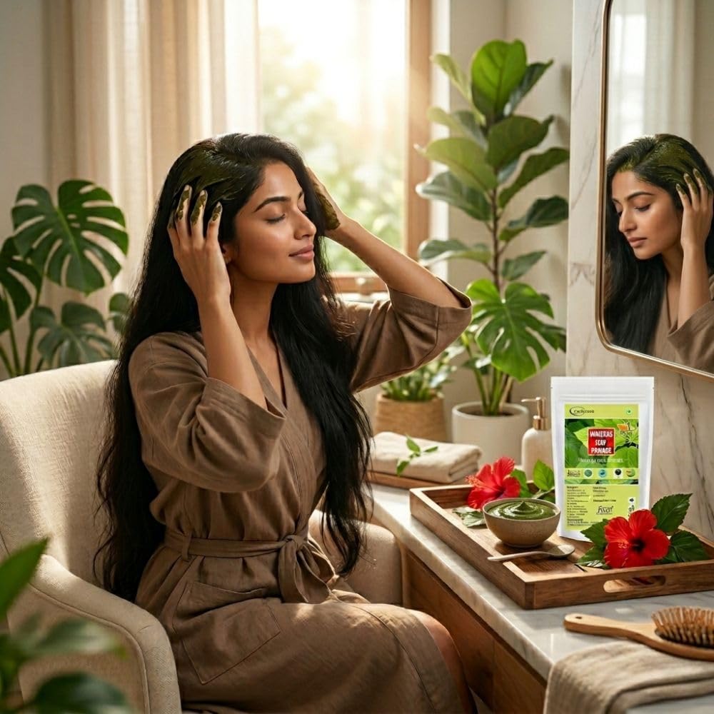 Neotea Hibiscus Leaf Powder, Sembaruthi Ilai, 300 g, naturalne leczenie wypadania włosów, wspomaga wzrost włosów, wosk bez chemikaliów