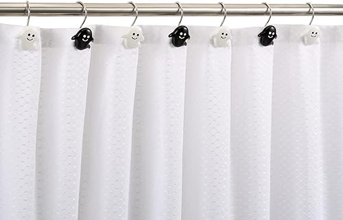 Miniatura 4 de CHICTIE Ganchos para cortina de ducha de Halloween, anillos decorativos de pesadilla negra y blanca para cortinas de baño, juego de 12 ganchos de
